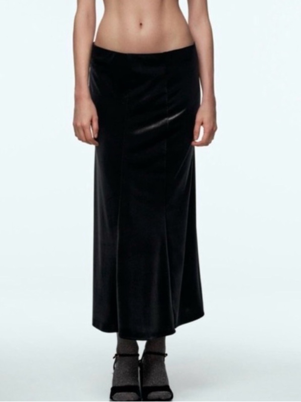 Zara Black Velvet Midi Skirt